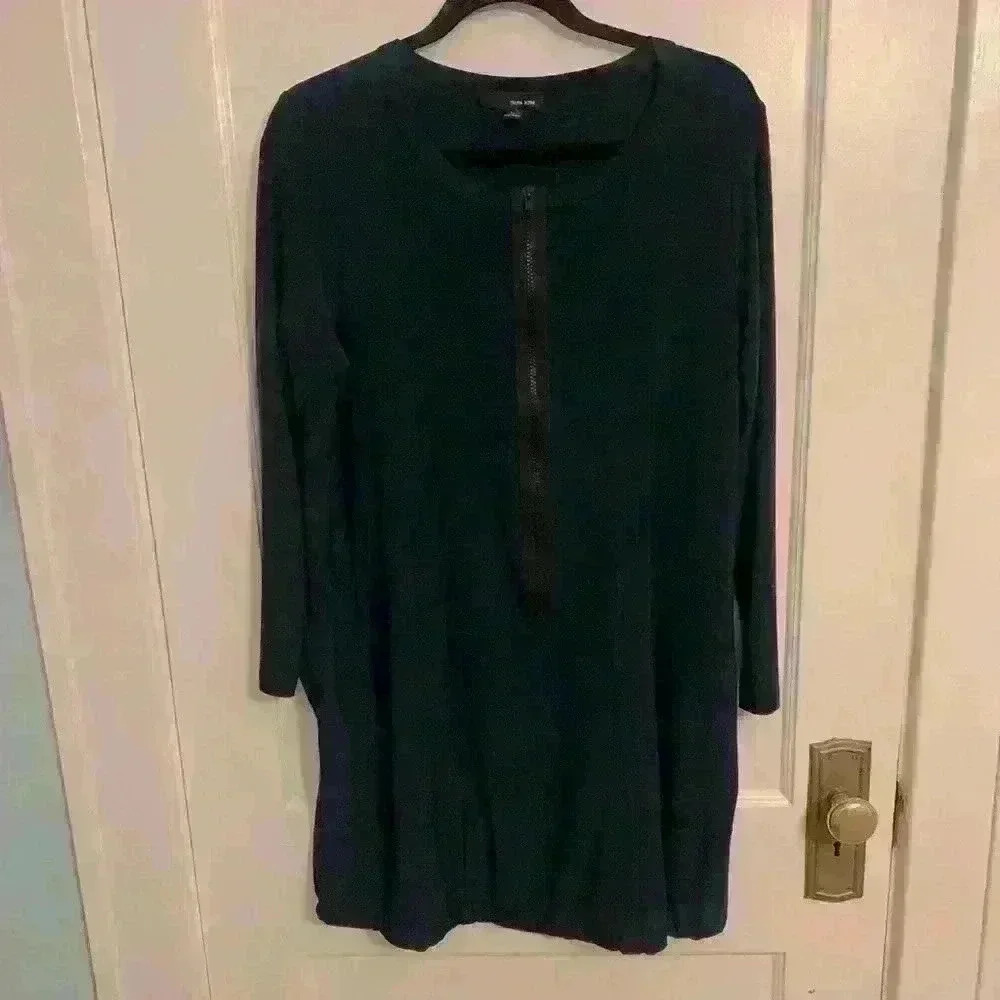 Sun Kim Jersey Knit Bubble Hem London Tunic Dress in Teal, Women’s Size Large